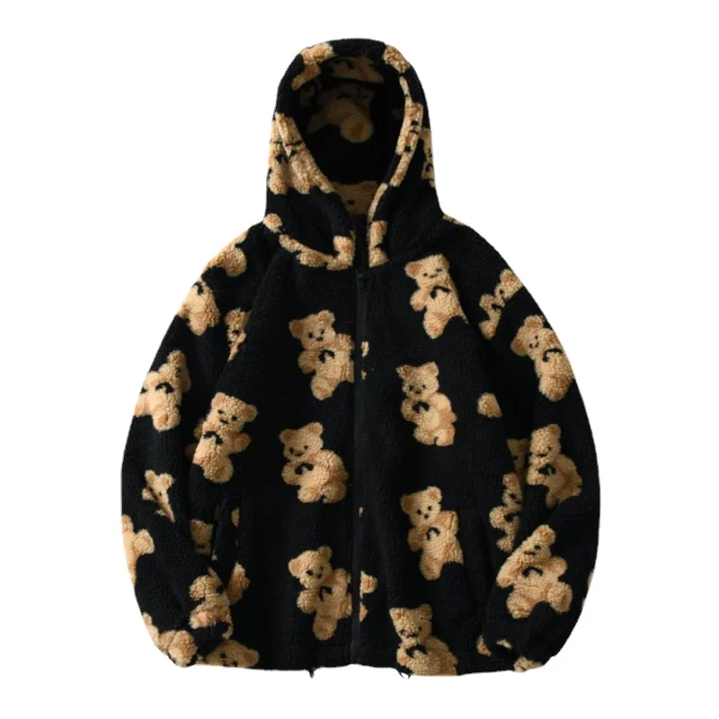 Cartoon Bear Fleece Hooded Jackets Women Casual Oversized Hoodie Female Zip Up Sweatshirt Teddy Coat Warm Hoodies Couple Clothes | Женская