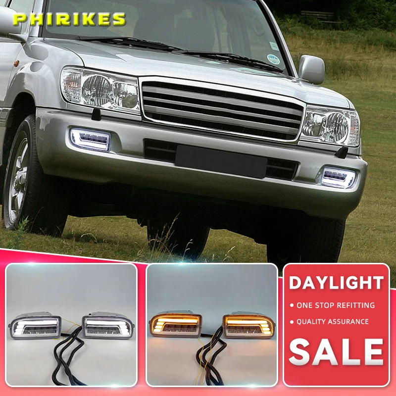 

Дневные противотуманные фонари для TOYOTA LAND CRUISER 100 LC100 1998-2008, дневные ходовые огни, указатели поворота, противотуманные фонари, модель FZJ100, 2 шт.