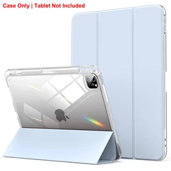 Transparent PU Leather Tablet Case with Pen Slot and Magnetic Stand - iPad Pro 11 2018 - 22 (TM - YKL Light Blue)