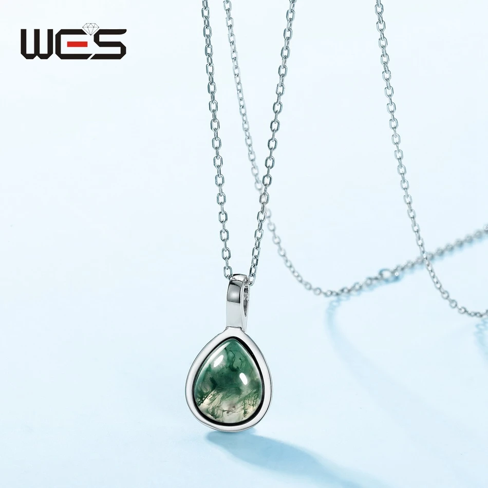 WES 925 Sterling Silver Natural Moss Agate Pendant for Woman No Chain Exquisite Jewelry Engagement Gifts Wholesale Gold Plated 5