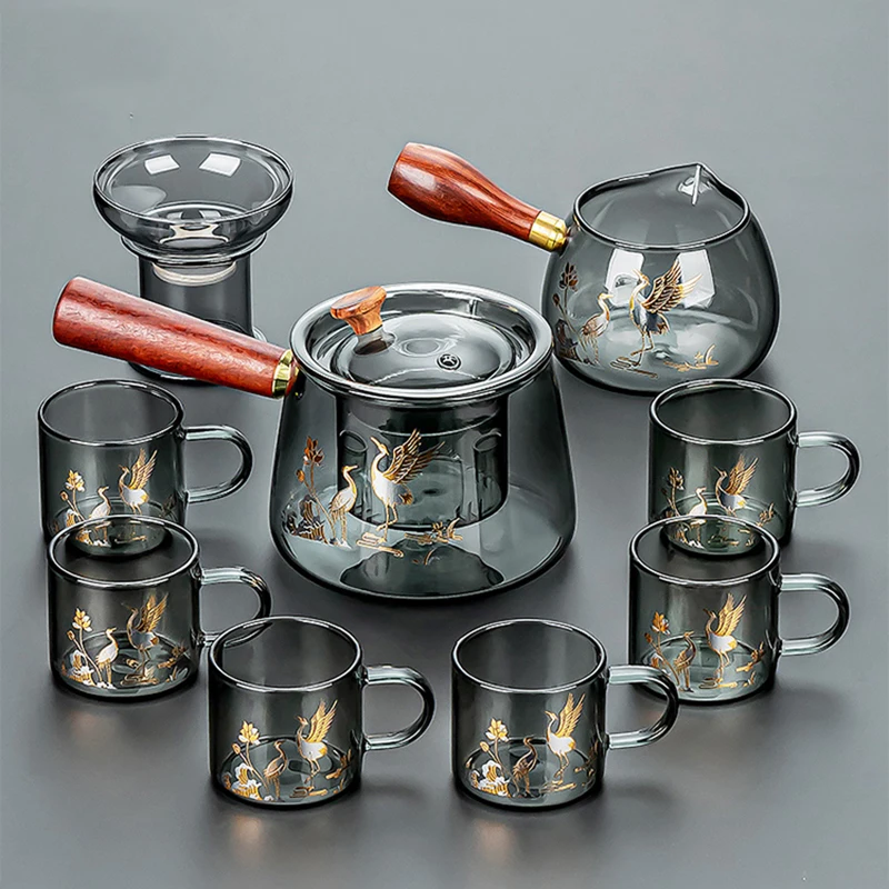 

Portable Semi Automatic Chinese Tea Set Kettle Afternoon Glass Tea Set Infuser Maker Service Jogo De Xicaras Drinkware AB50TS