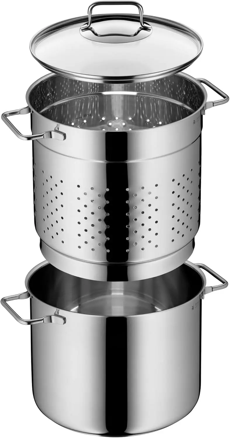 Pasta Pot &Oslash; 24 cm Approx. 7L Pouring Rim Glass Lid Cromargan&reg; Stainless Steel Brushed Suitable for All Stove Tops Including