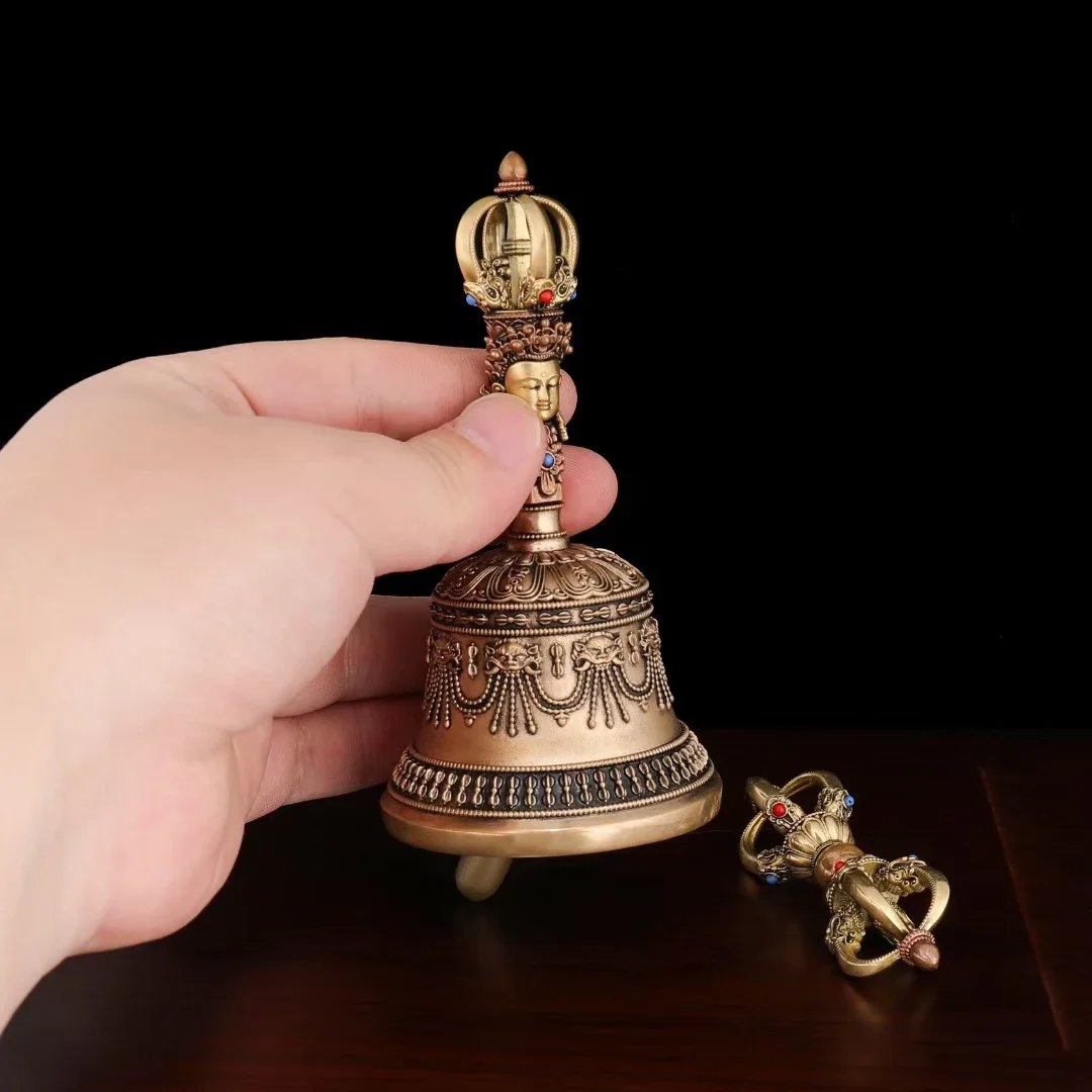 Nepalese craftsmanship Tibetan pure copper three-color five-stranded diamond bell pestle Vajra pestle exquisite workmanship, cle 4