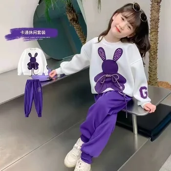Fashion Toddler Baby Girl Fall Clothes Sets Kids Sports Cartoon Rabbit Sweatshirt Pants 2Pcs Suits Teenage Tracksuit Outfits