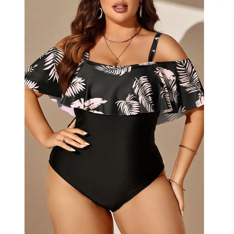 

Новинка 2024, женский слитный купальник с оборками, сексуальный Монокини большого размера 4XL, купальные костюмы, пляжный купальник