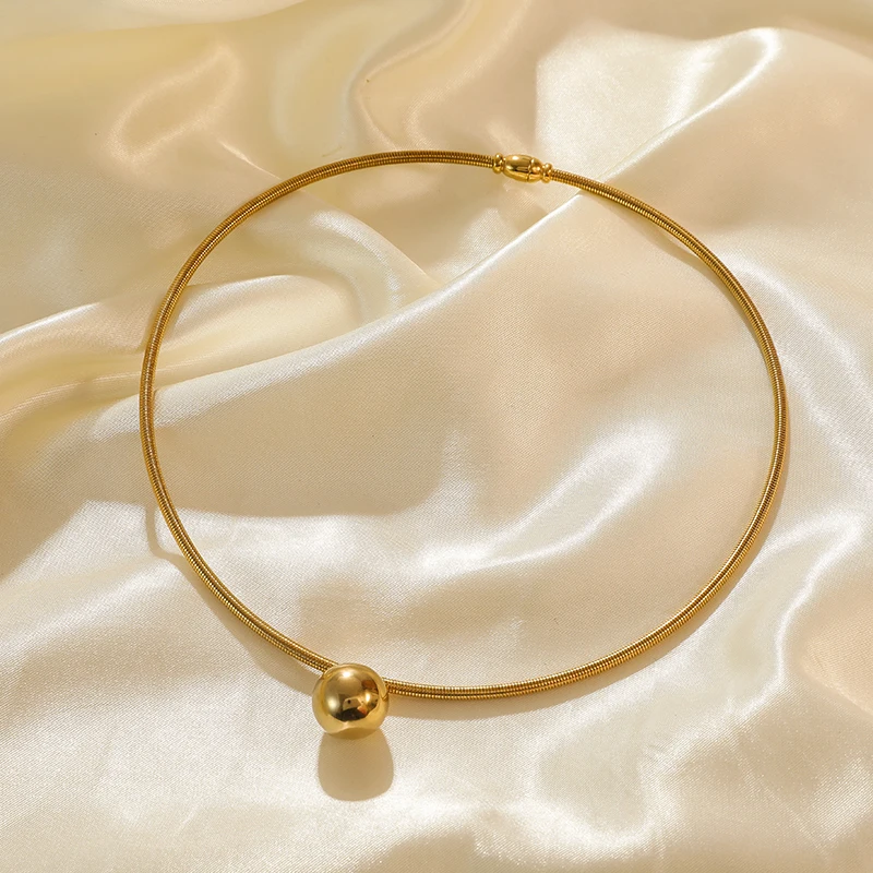 BCEFACL 316L Stainless Steel Gold Color Bead Ball Chokers Necklace For Women Girl Fashion Torques Neck Chain Jewelry Gift Colar