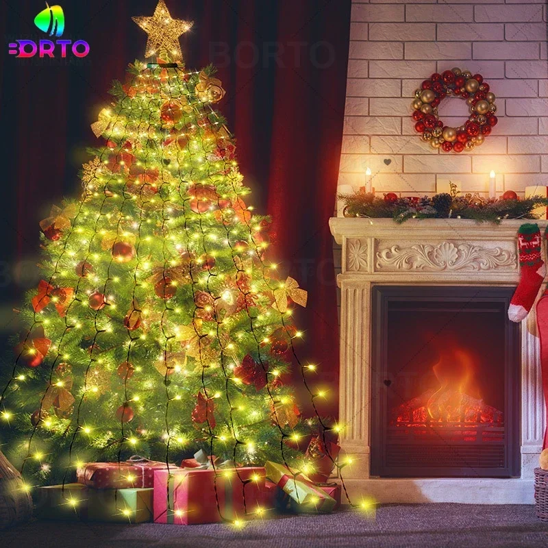 Outdoor Led Christmas Tree Decorations Garland Lights Twinkle String Light 8 Modes Waterproof Christmas Star Topper Fairy Lights waterproof garden tree moving projector led stage light sparkling landscape lights for outdoor decorations lighting