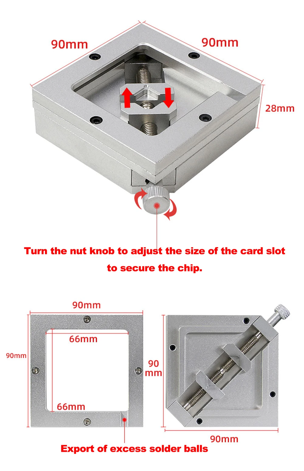 90x90mm BGA PCB Chips Solder Ball Rework Repair Jig BGA Reballing Station Stencils Template Holder Fixture for BGA Reballing 2