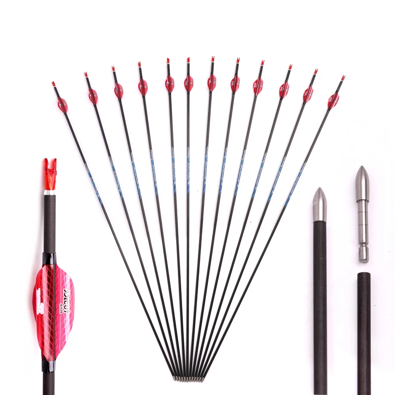 Flèches Carbone Pour Arc Chasse/tir - Lot De 12 - Diamètre Intérieur 6,2 Mm Ou 4,2 Mm - ACCMOS