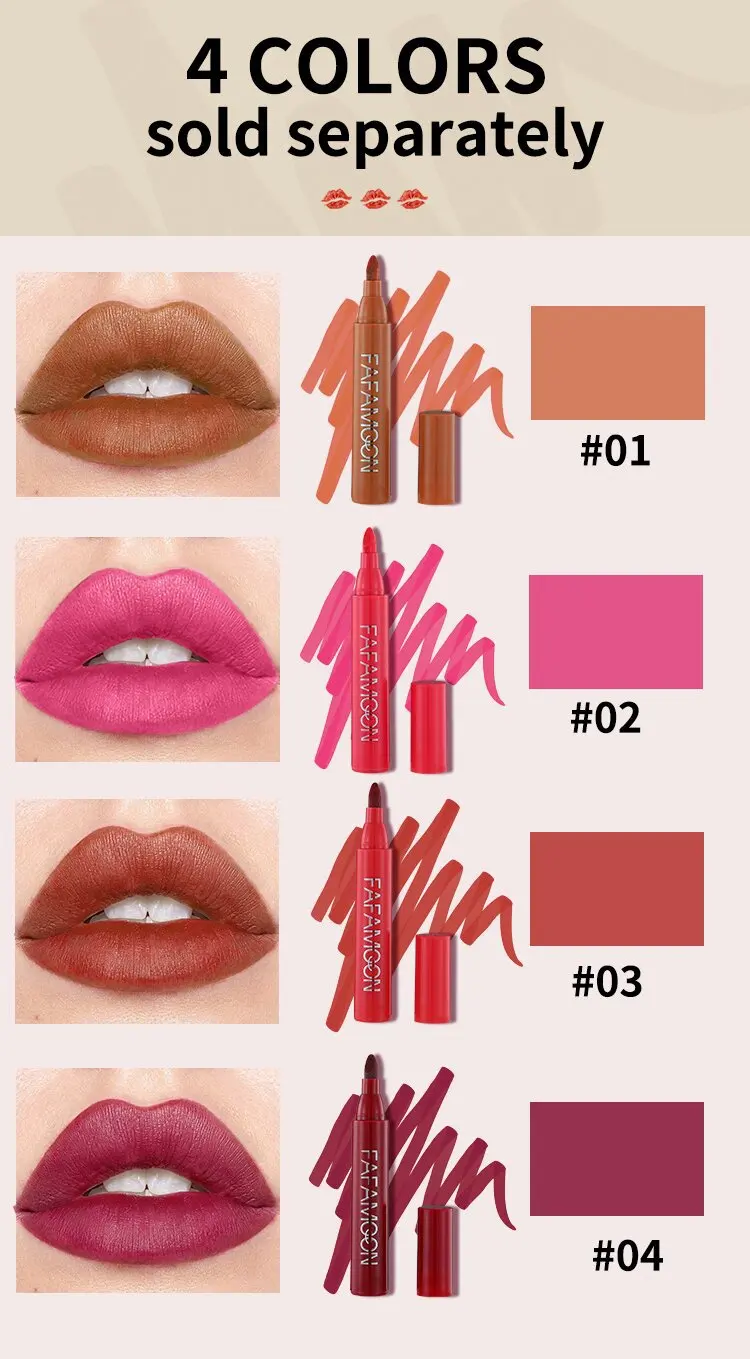 Description Picture 6 of item4 Colors Lip Tint Cosmetic Professional Wood Lipliner Waterproof Lady Charming LipLiner Soft Pencil Contour Makeup Lipstick Tool