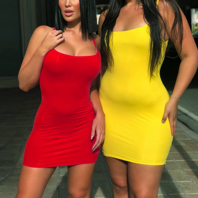 Summer Sexy Spaghetti Strap Camisole Backless Skirts Club Party Mini Dress Women Sleeveless Bodycon Sling Slim Wrap Hip Sundress 5