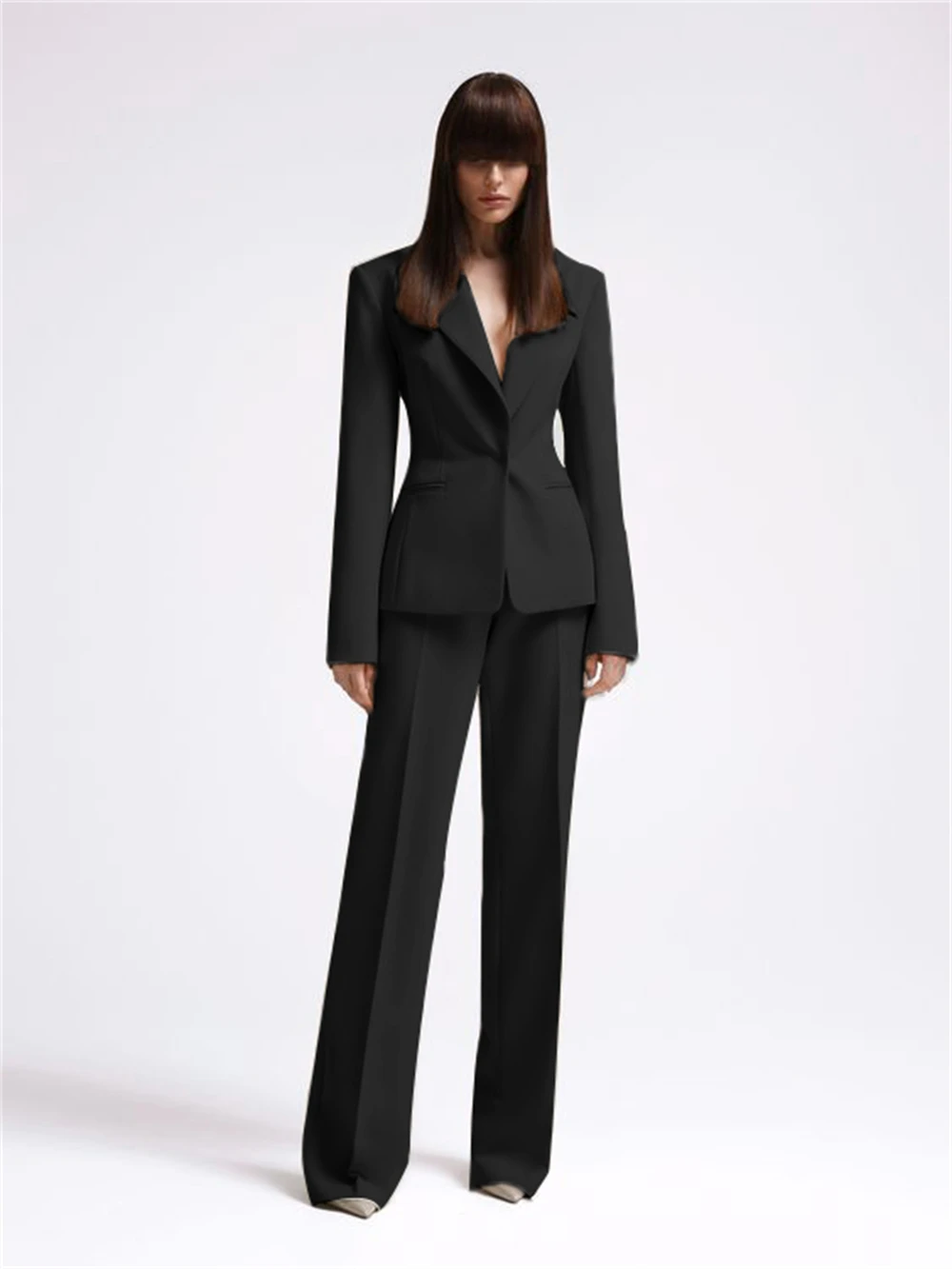 Elegant women's two-piece suit (long jacket + straight pants) birthday/party, high-end high street luxury customization