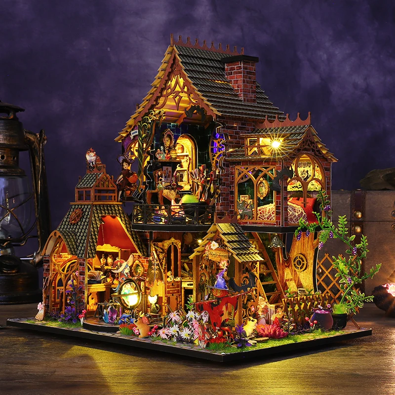 DIY Wooden Miniature Model Kit Magic Spirit Cottage Casa Doll Houses 3D Puzzle Dollhouse With Furniture Lights for Friends Gifts 4