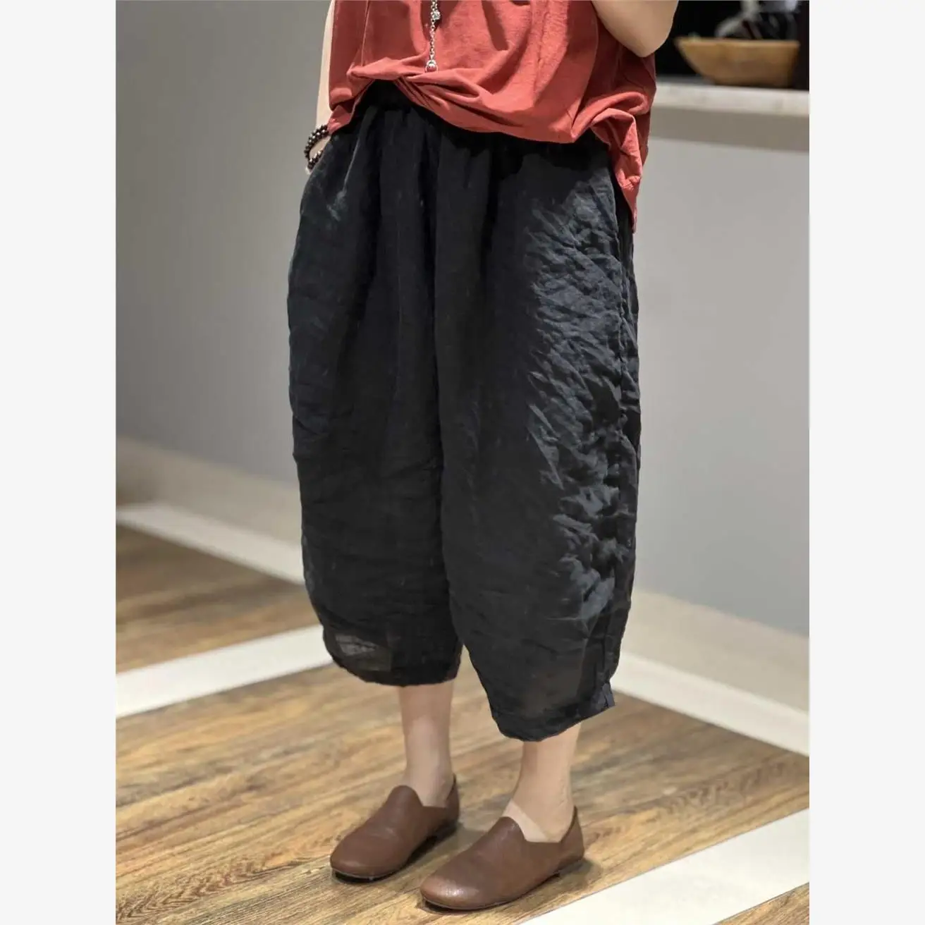 High Waist Cotton Linen Seven-Foot Pants Women Summer Large Size Loose Casual Versatile Thin Middle-Length Harlan Pants