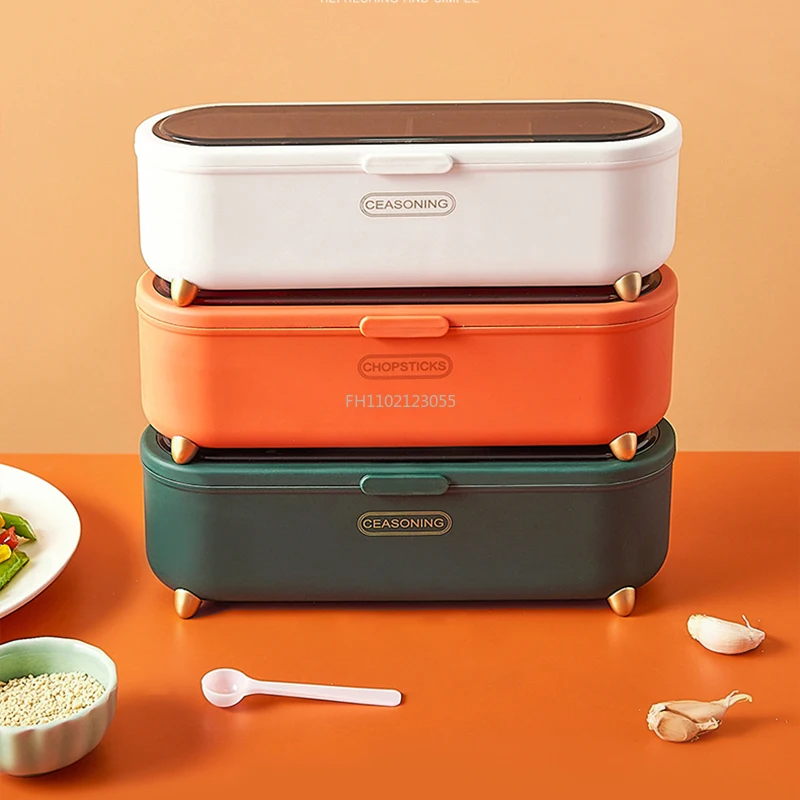 Nordic 4 Grid Spice Jar Salt and Pepper Shakers Spice Container Set Oval Transparent Cover Seasoning  Box Moisture Proof Box