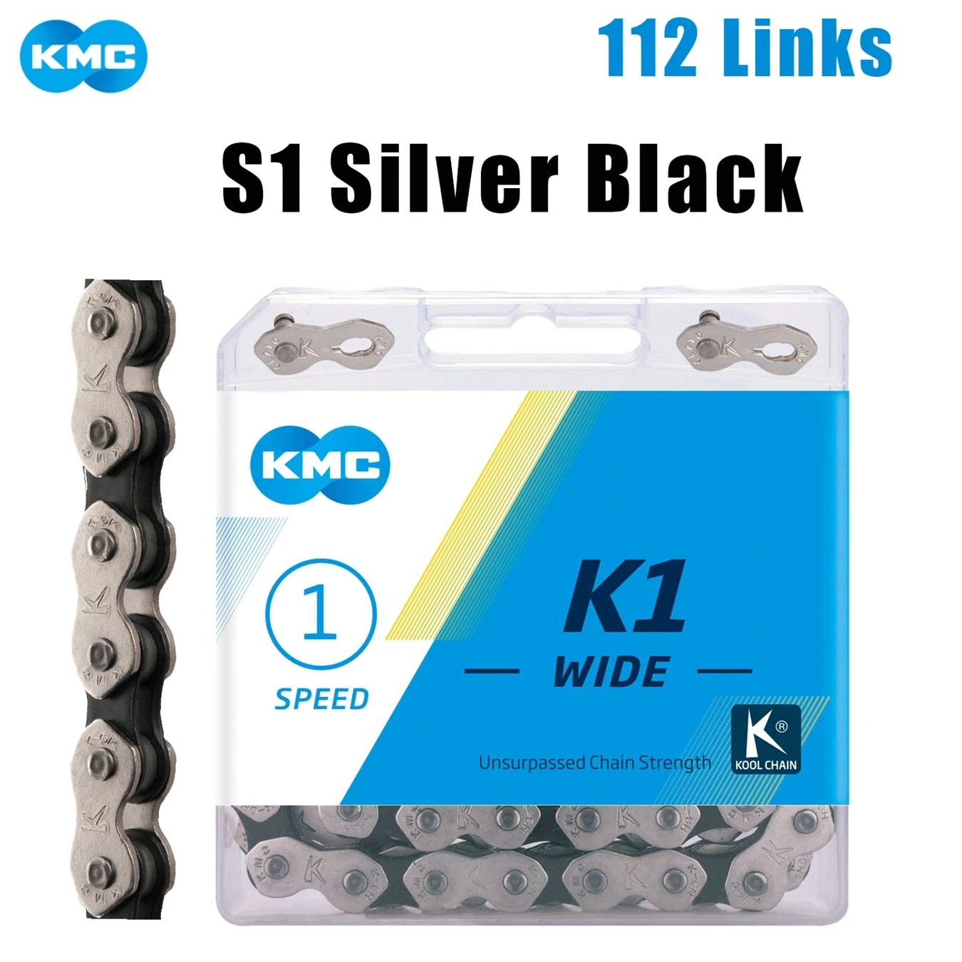 KMC K1 K1SL BMX 체인 1/2x1/8 112링크 싱글 스피드 자전거 체인 실버 블랙 골드 (BMX 픽스드 기어 트라이얼 사이클링 부품용)