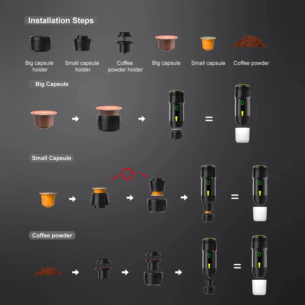 Espresso Coffee Maker Capsule Coffee Maker Xiaomi MIJIA Wireless Electric Portable 3 in 1 Espresso Coffee Machine For Car&Home Camping Capsule Powder