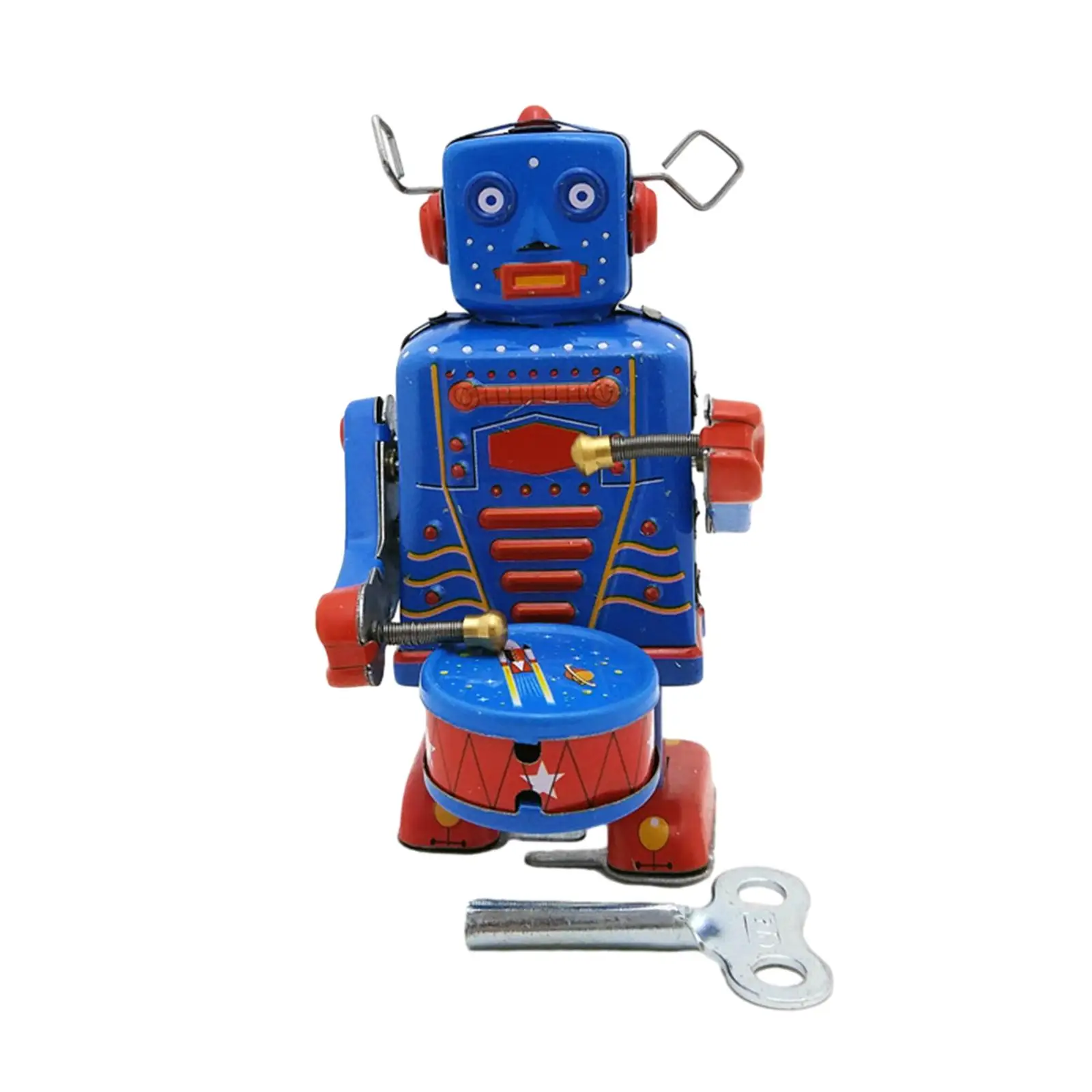 Windup Drumming Robot Toy Tabletop Decor Vintage Novelty Decorative Figuirine for Surprise Parties Memories Festivals Xmas Gift
