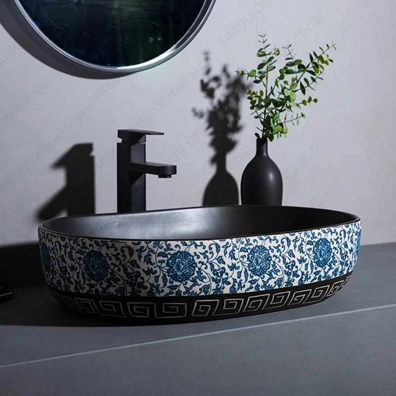 Ceramic Table Sink With Fancy Pattern Porcelain Vessel Sink Bathroom Balcony Wash Basin  Lavatory Vanity Sink Countertop Basin 2