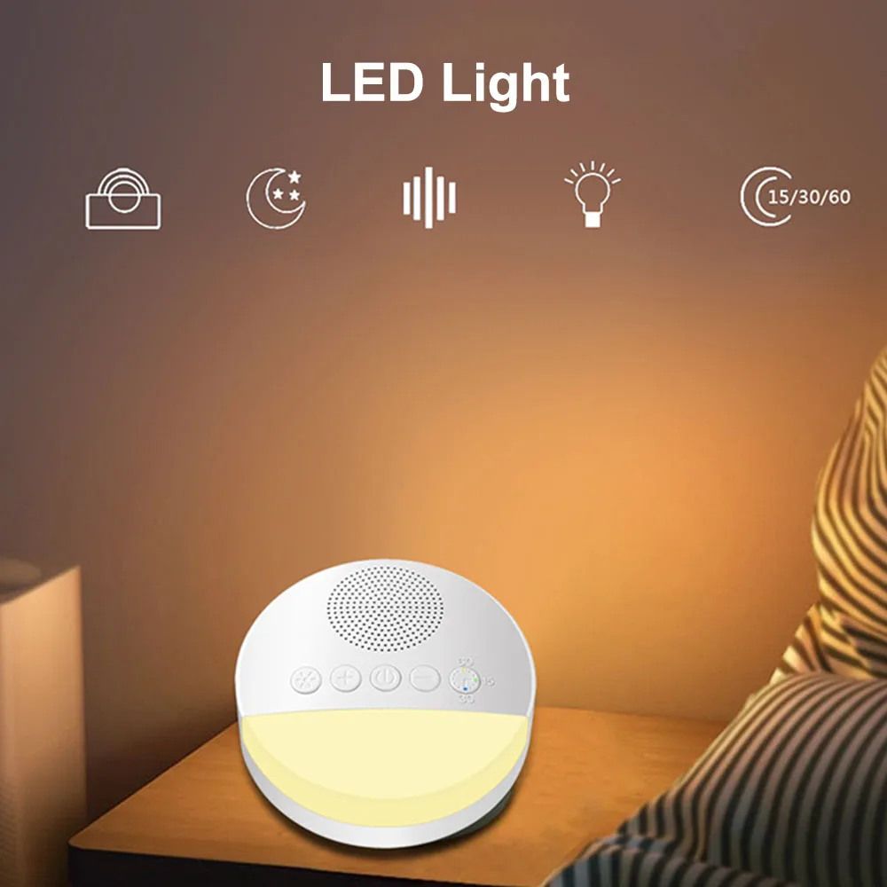 White Noise Machine Music Light Sleep Machine USB Rechargeable 20 Sounds Timed Shutdown Sleep Sound