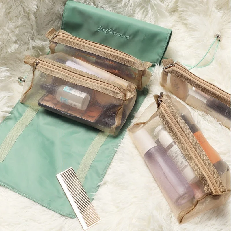 Elegant Women's Travel Cosmetic Organizer - Mesh Makeup Bag & Toiletry Storage Solution