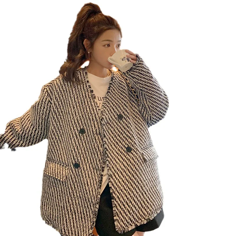 Woven Thousand Bird Grid Down Coat for Women's Autumn and Winter  New Light and Thin Westernized White Duck Down Coat Trend