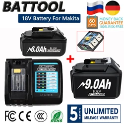 Battery For Makita 18V 9.0Ah/6.0Ah BL1830B BL1850B BL1850 BL1860 Replacement Lithium Battery With Work Lamp Camping Lighting