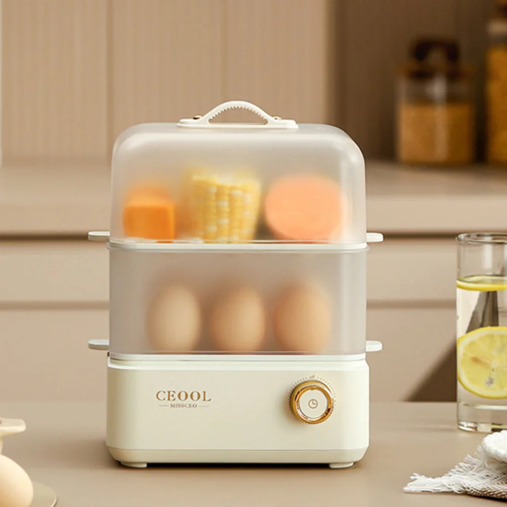 Fogão de Ovo Aquecedor de Alimentos Dupla Camada Fogão de Ovo Elétrico Fogão de Ovo Caldeira de Ovo Automático para o Café da Manhã