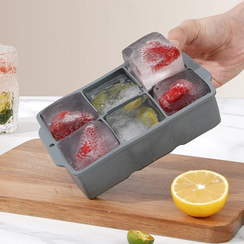 6 그리드 실리콘 아이스 큐브 트레이, 큰 사각형 실리콘 아이스 몰드 메이커, DIY 칵테일 위스키 바 주방 액세서리 