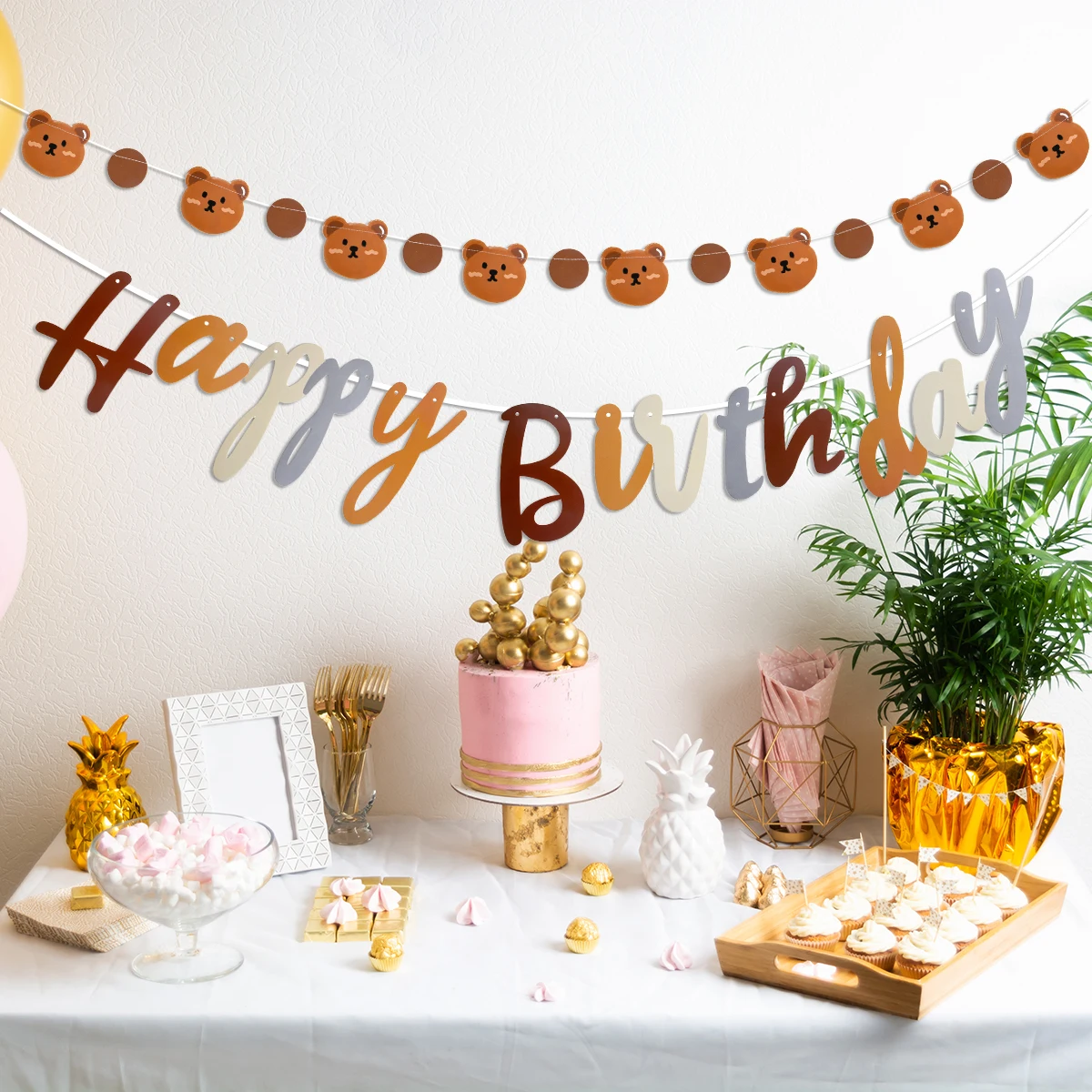 Bär Alles Gute zum Geburtstag Banner Niedlicher Bär Papier Geburtstag Bunting Banner Hängegirlande für Kinder Babyparty 1. Erster Geburtstag Dekor – Detail 6