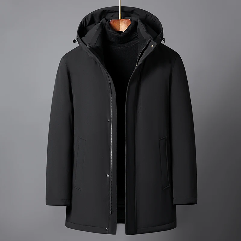 Middle-aged Men Down Jacket Winter Liner Detachable White Duck Down Coat Hooded Thick Warm Parkas