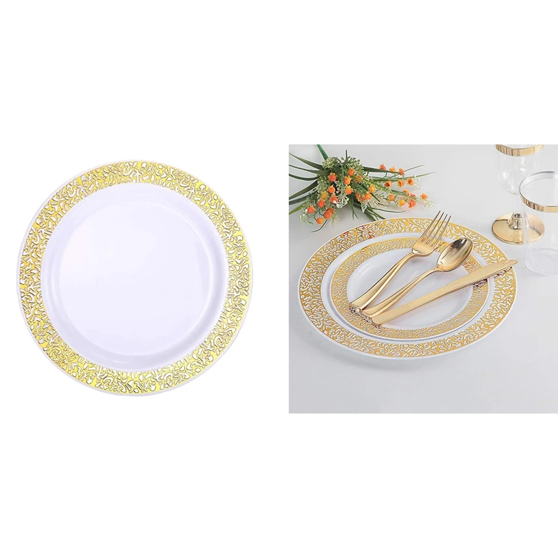 Gold Disposable Plates Party Home Supplie Plastic Party Plates Gold Lace Plates Salad / Dessert