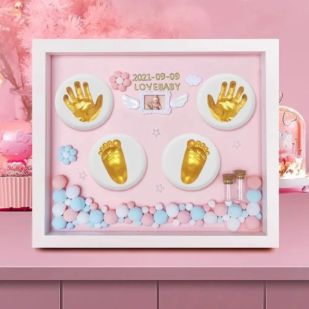 Baby's Full Moon Hand Foot Print 100 Day Fetal Hair Clay Commemorative DIY Photo Frame for Newborn Baby Gifts Baby Accessories