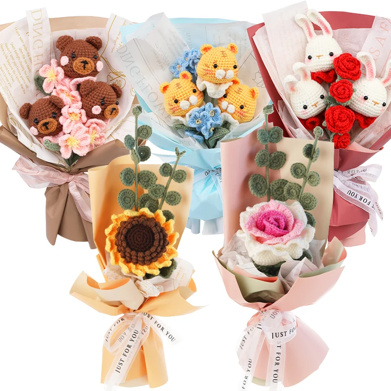 Crochet Knitting Animal Or Flower Bouquets Kit With Cotton Yarn Thread Instructions DIY Accessories crochet kit knitting supplies knitting material