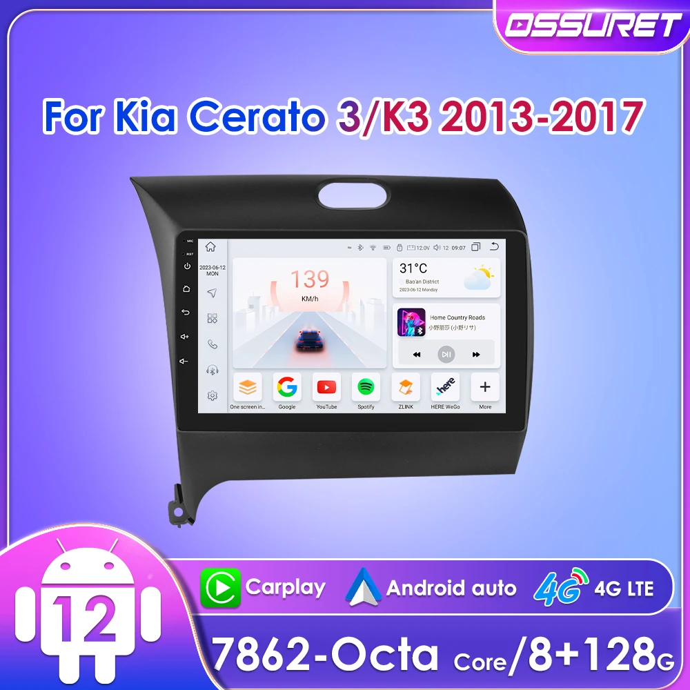 

9" Ossuret 2Din Android13 Car Radio for Kia Cerato K3 Forte 2013 - 2017 Multimedia GPS Navi BT 4G Auto CarPlay DSP RDS UI7862