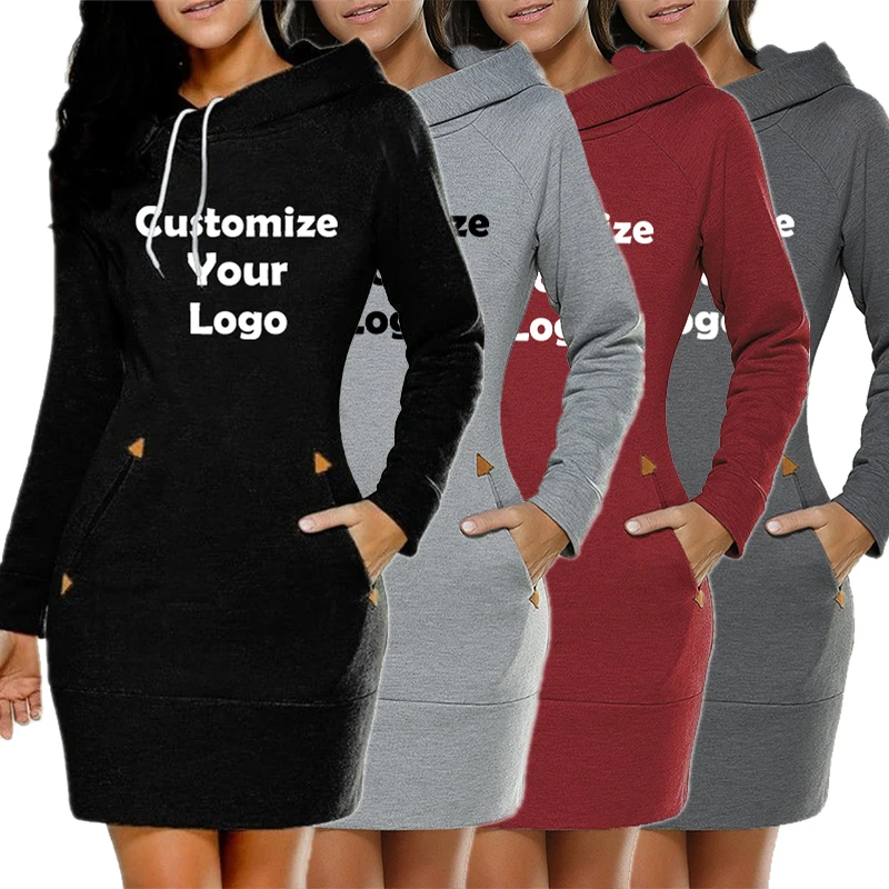 

Customized New Women's Fashion Casual Hooded Dresses Women Long Sleeve Sweater Slim Type High Collar Dress Popular Sweatshirt