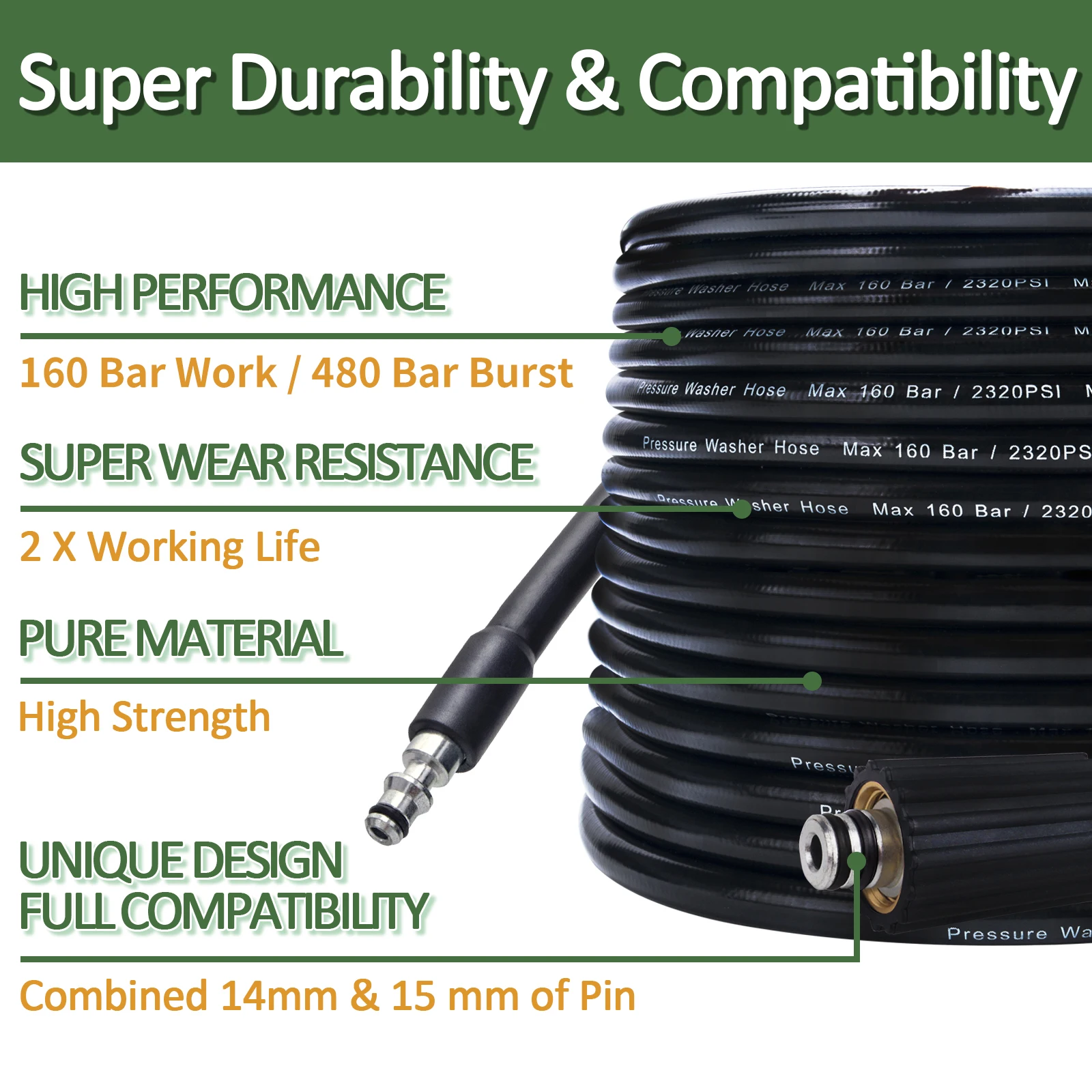 10m * 160 bar High Pressure Water Cleaning Hose for Lavor Bauker VAX Craftsman Briggs & Stratton Oleo Pressure Washer Car Wash 3