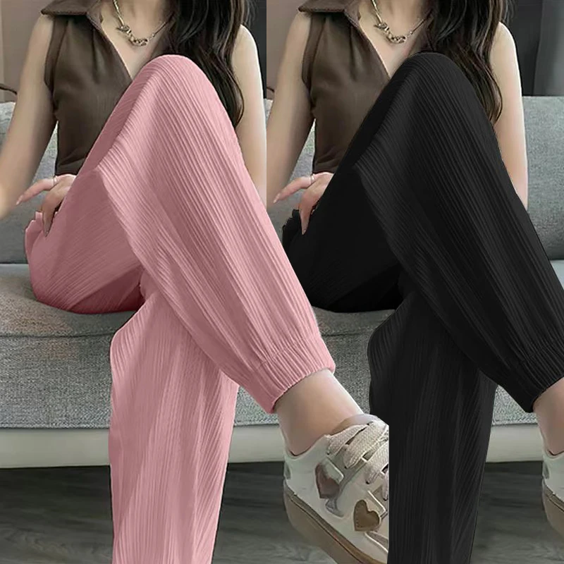 Casual Street Sweet Autumn New Basics Ice Silk Pants Lantern Pants Solid Color Elastic Women's Sports Pants and Ankle Pants