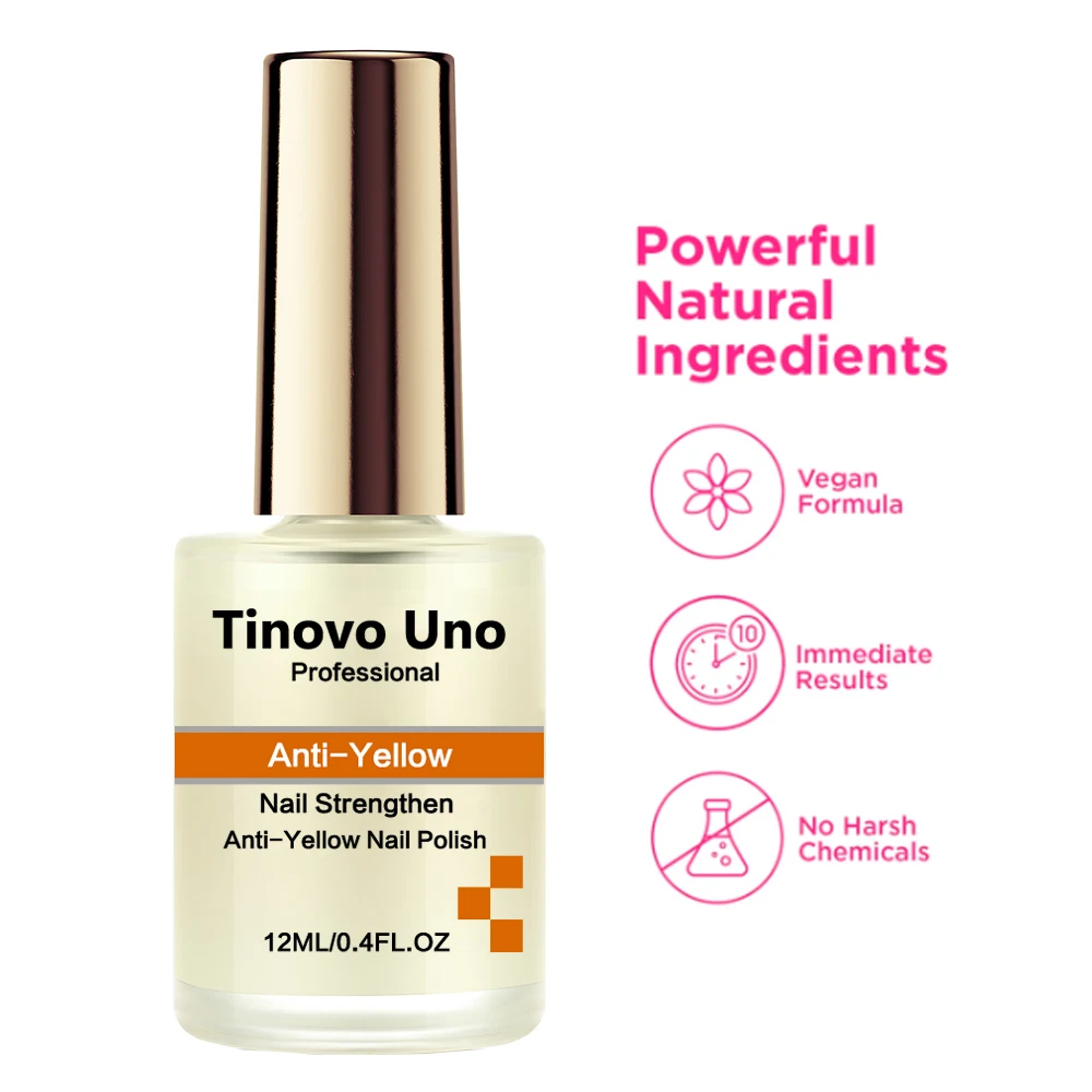 Tinovo Uno Anti Yellow Nail Strengthener Nail Polish 12ML Base Coat Repair Nails Care Treatment Natural Dry Lacquer Top Finish 4
