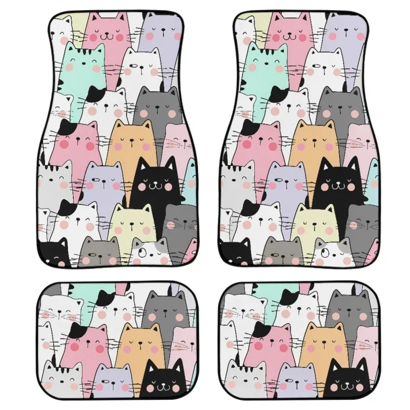 

Lovely Cats Cartoon Pattern Car Supplies Footpads Easy to Clean Car Floor Mats Universal Carpe Rubber Car Footpads Set of 4