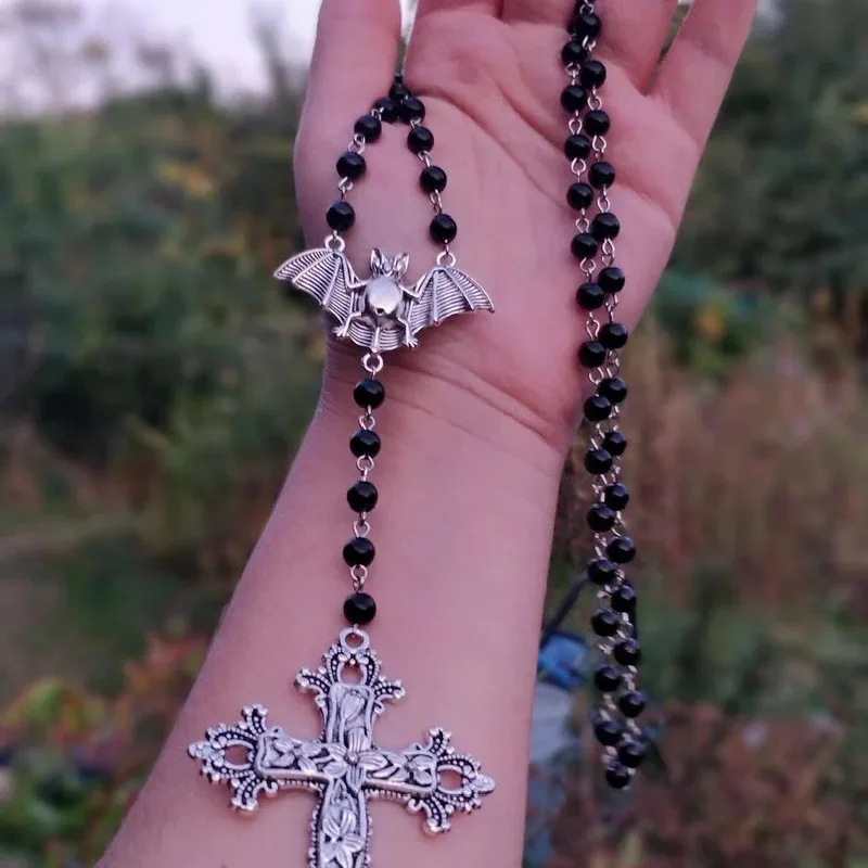 Cross Rosary Beads New Gothic Rosary Necklace Prayer Beads