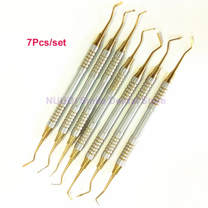 

7Pcs Dental Instrument Composite Resin Filling Spatula Titanium Plated Head Filler Thick Handle Restoration Set Dentist Tools
