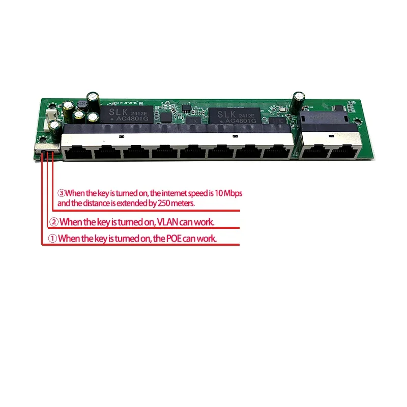 표준 프로토콜 802.3AF AT 48V POE OUT 48V POE 스위치, 100 mbps 8 포트 POE, 2 포트 업 링크 NVR, 워치독 기능