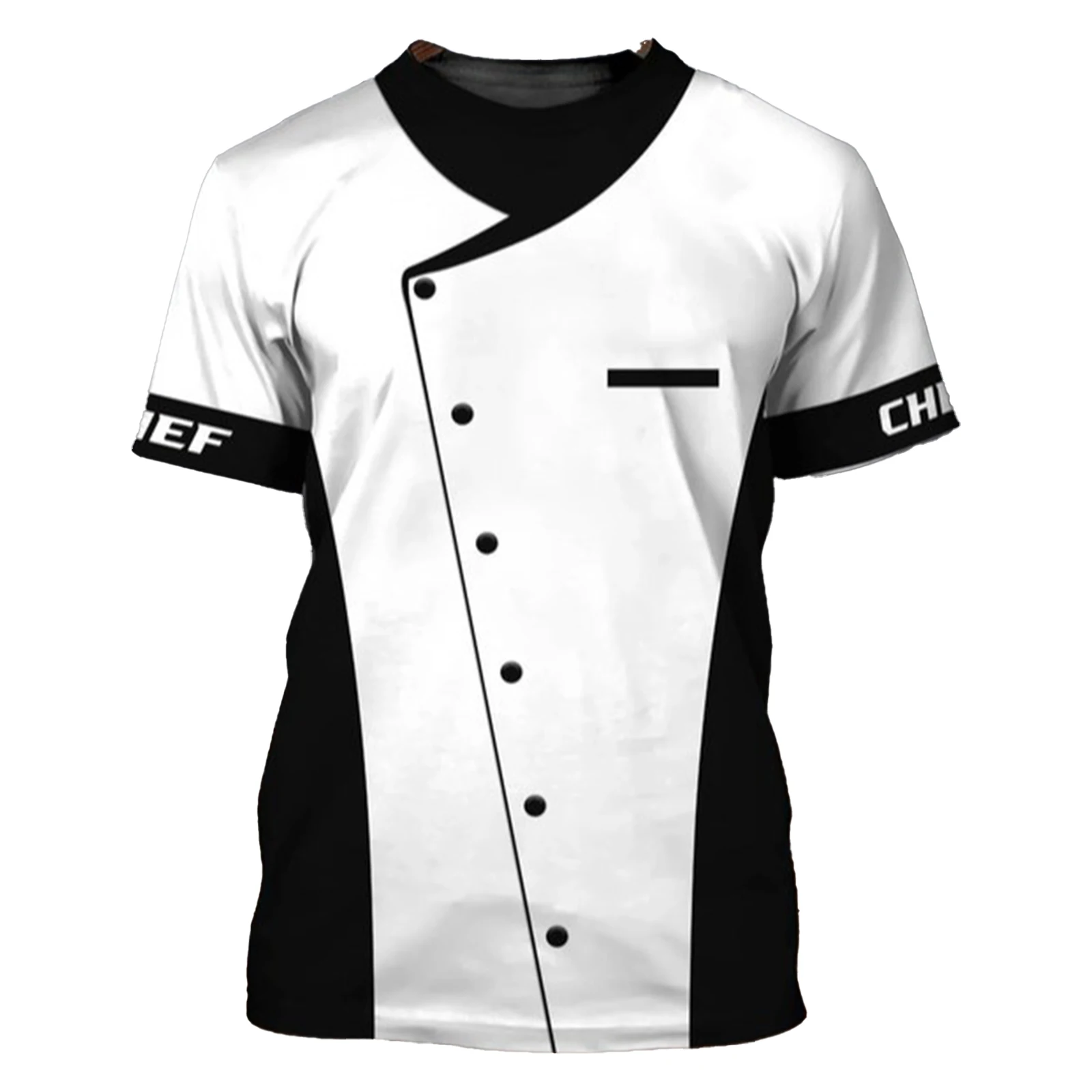Unisex Chef Jacket Men Women Chef T-Shirt Short Sleeve Shirt with 3D Print Chef\'s Jacket Uniform Printed Tee Top Chef Undershirt