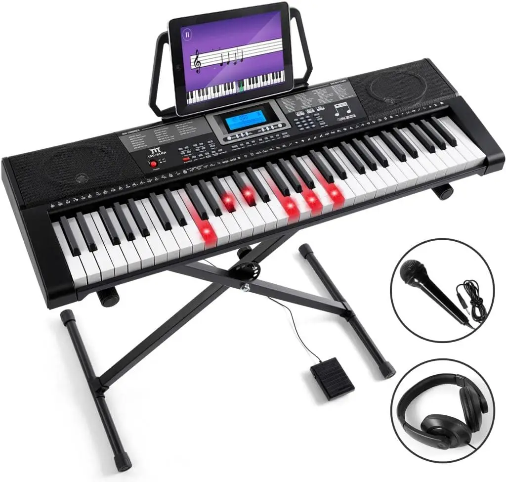 Piano Keyboard, MEKS-500 61 Key Learning Keyboard Piano with Lighted Up Keys, Electric Keyboard for Beginners, Stan