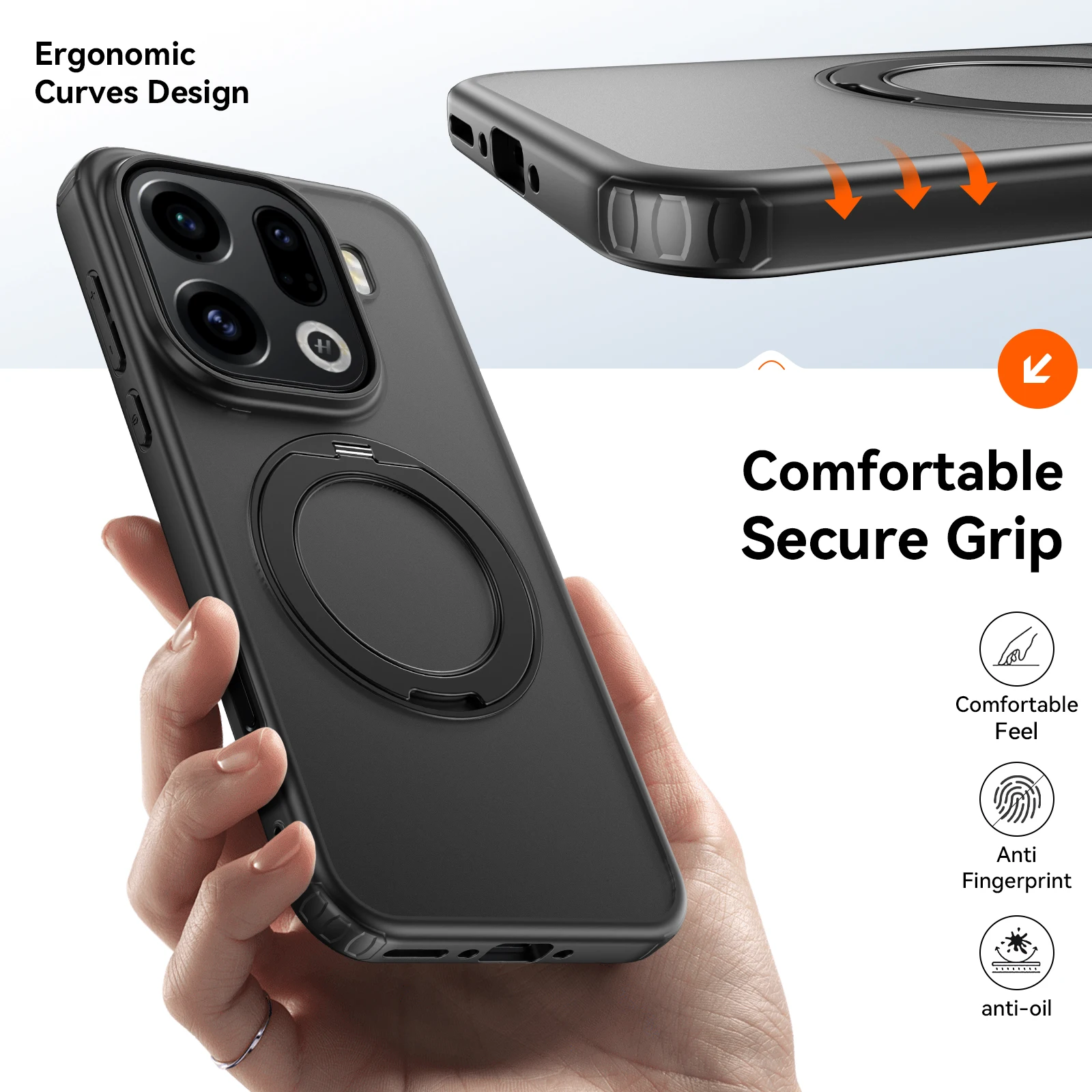 Translucent Shockproof Armor Magnetic Phone Case with 360° Rotating Bracket and Matte Back Cover