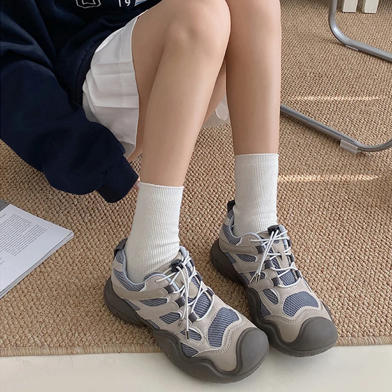 

Retro Sneakers 2023 New Spring Autumn Design Ugly Sport Shoes Female Lace Up Mixed Color Women Tennis Shoes Platform Sneakers