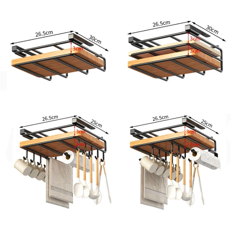 Stainless steel Kitchen Hanging Organizer Rack with Hooks Paper Towel Rag Hanging rack Cutting Board Pot Cover Storage Shelf 6