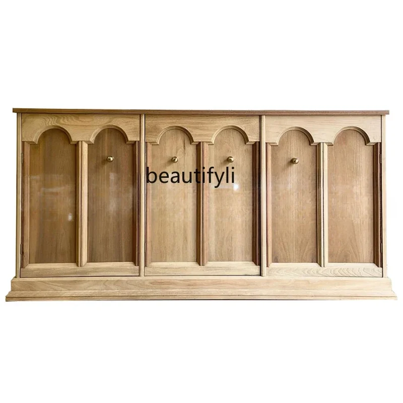 

Solid Wood Entrance Cabinet Living Room Wall Integrated Shoe Cabinet Small Apartment Sideboard Cabinet Retro Domestic Locker