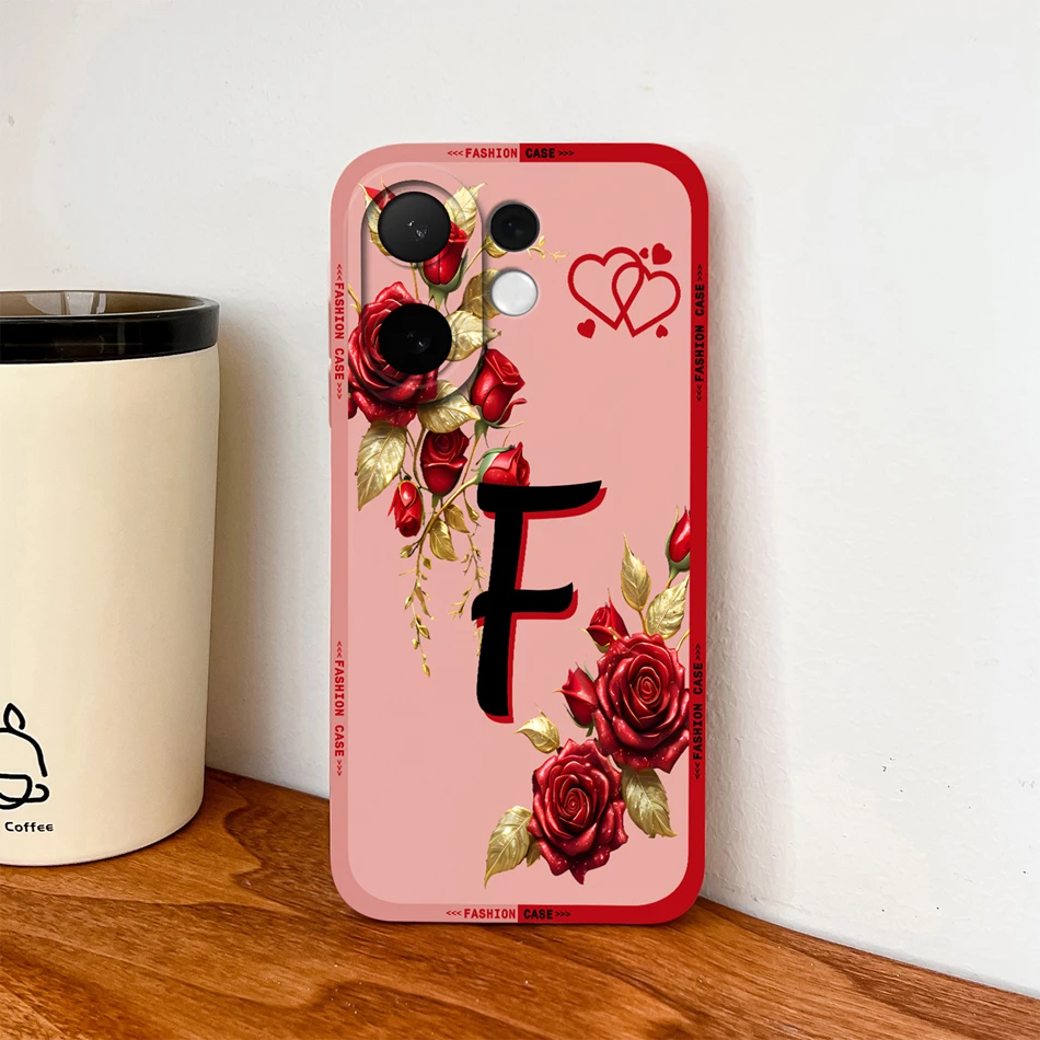 Fashionable Rose Letters Soft Liquid Silicone Phone Case with Camera Coverage and Anti-Drop Protection